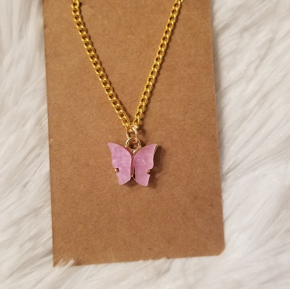 Pink Butterfly Necklace 18inches - Picture 11 of 16